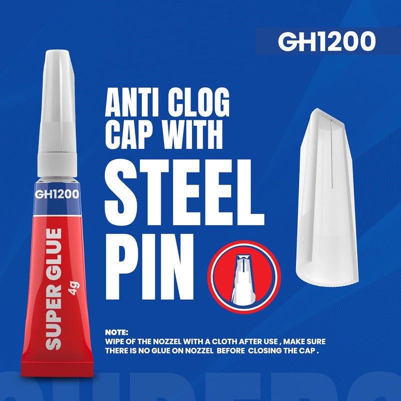 GH1200 -4 Gram x 5 PCs Super Glue for All Purpose - Super Fast, Thick & Strong Adhesive Superglue - Cyanoacrylate Glue for Hard Plastics, DIY Craft, Ceramics, Frame, Leather, Metal Etc - Image 3